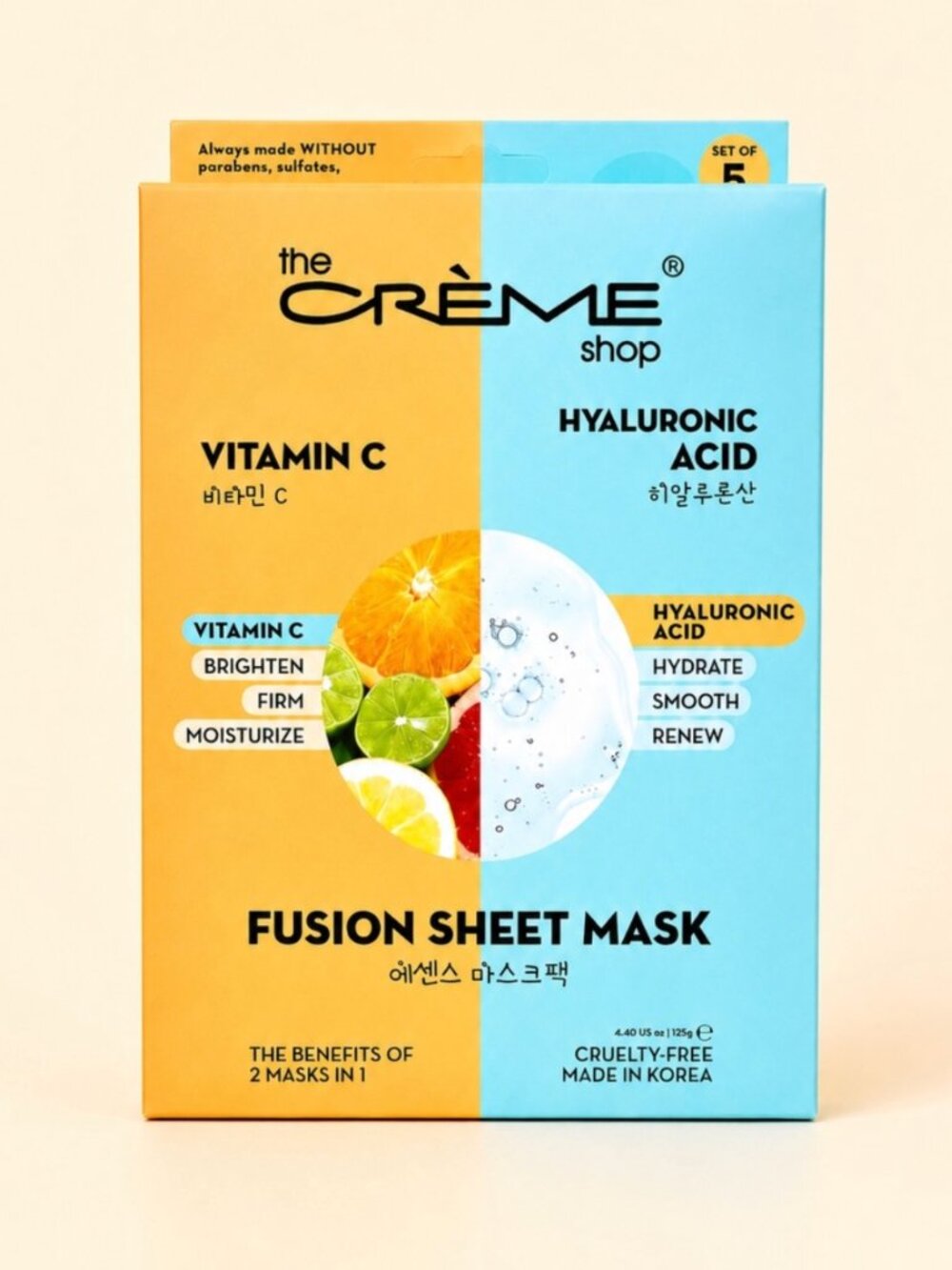 The Crème Shop Vitamin C & Hyaluronic Acid Fusion Sheet Mask Set of 5